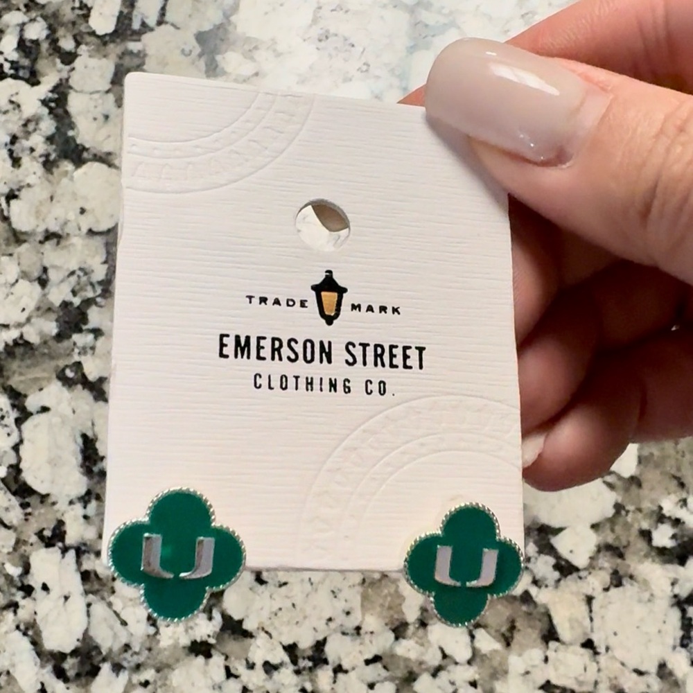 Miami Hurricanes Clover Emerson Street Green Earrings